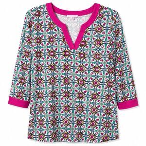Molly & Isadora Women 2X Boho Geometric Tunic Top 3/4 Sleeve Colorful Plus